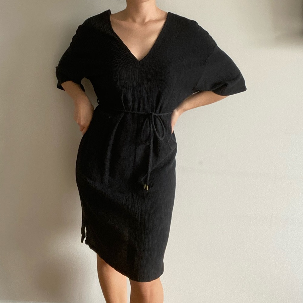 SUGARHIGH Black V-Neck Dress with Tie, Small